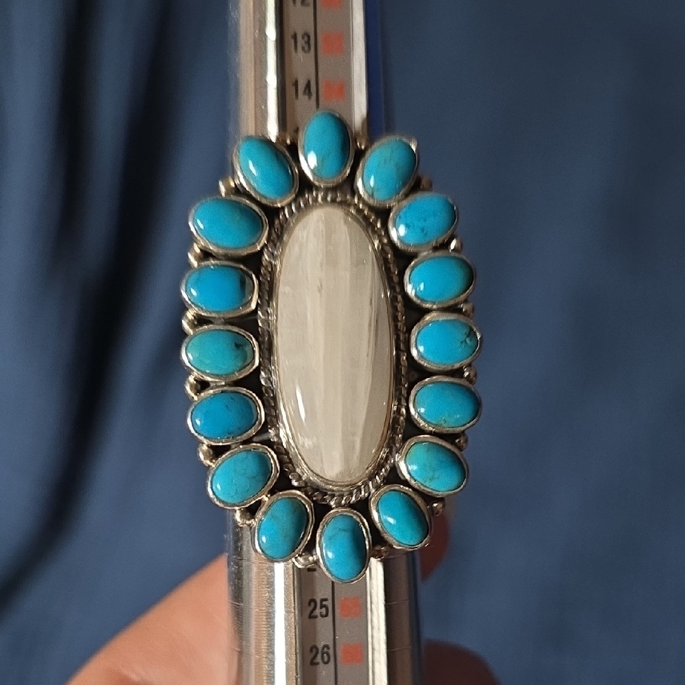 Turquoise and Opal Silver Oval Ring, NWOT